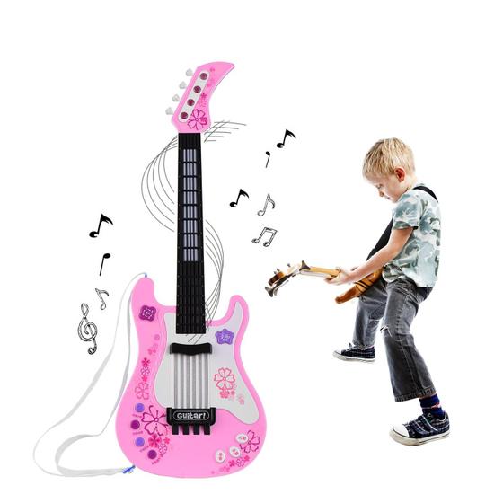 Imagem de Guitarra de brinquedo Wokex Kids Little Guitar com luzes de ritmo rosa