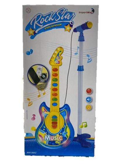 Imagem de Guitarra E Microfone Infantil Som Luz Música Rosa