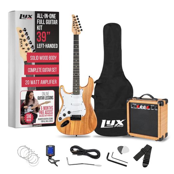 Imagem de Guitarra elétrica LyxPro Left Hand 39" com kit inicial e acessórios.