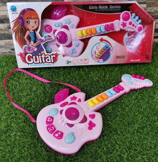 Imagem de Guitarra Eletrônica Infantil Menina Musical Com Teclas.