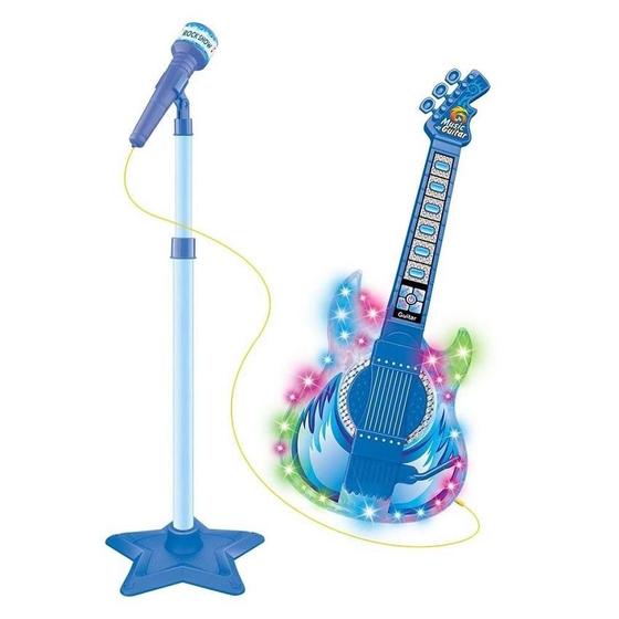 Imagem de Guitarra Infantil c/ Microfone Luz Som Notas Musicais, Dmt5894, Azul