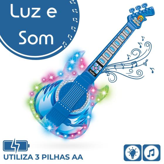 Guitarra Infantil com Microfone Brinquedo Musical Instrumento com Som e Luz - ATENTU