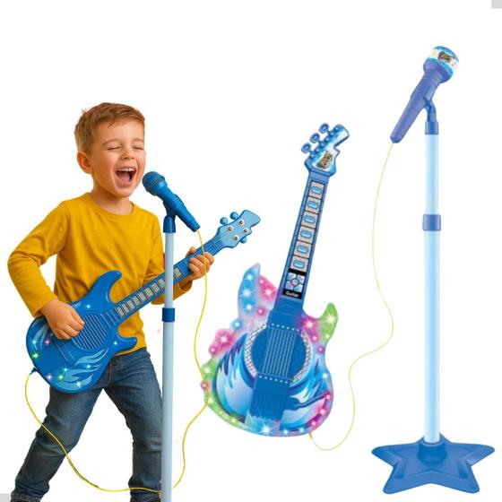 Imagem de Guitarra Infantil Com Microfone E Pedestal Dm Toys Azul