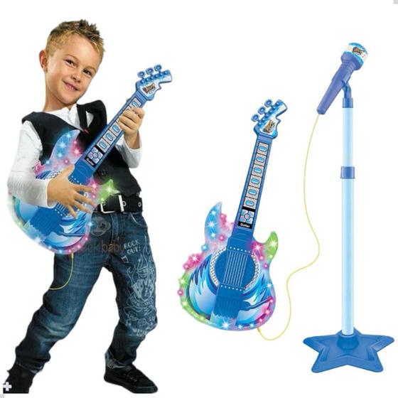 Imagem de Guitarra Infantil Com Microfone E Pedestal Dm Toys Azul