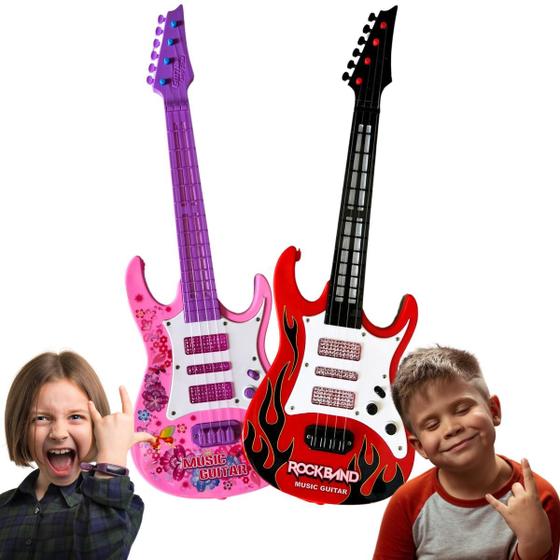 Imagem de Guitarra Infantil de Brinquedo com Luz e Som Selo Inmetro