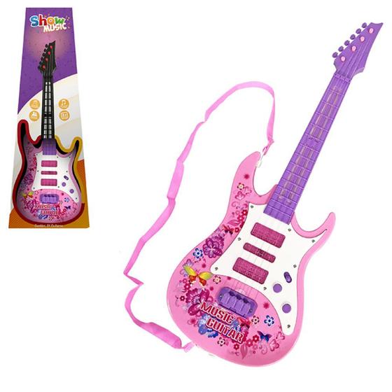 Imagem de Guitarra Infantil Musical Star Com Luz 52cm - Art Brink Rosa
