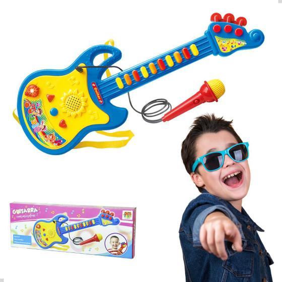 Imagem de Guitarra Infantil P/ Bebês Criança Com Microfone 3 Modos Som