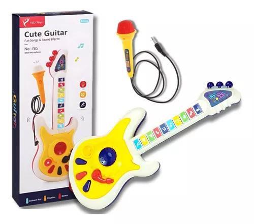 Imagem de Guitarra Musical Infantil C/ Microfone Brinquedo Luz Som