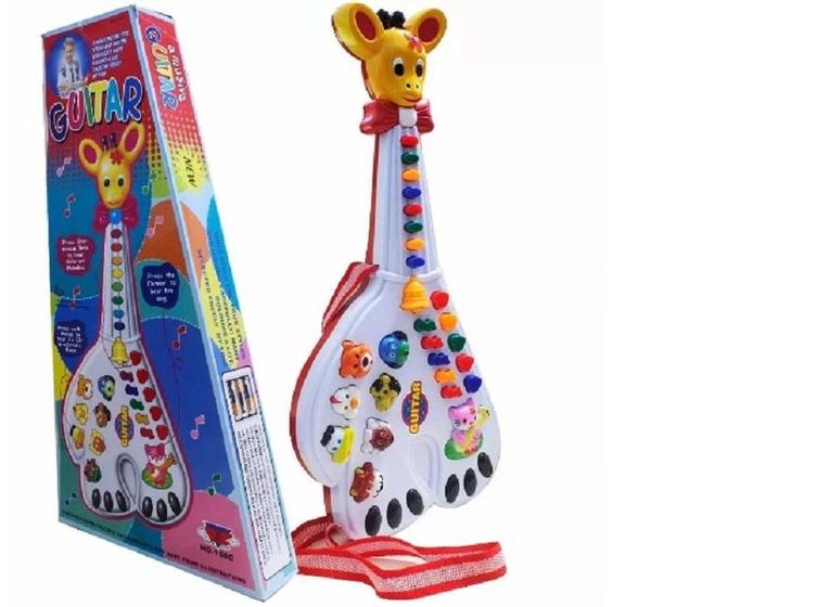 Imagem de Guitarra Musical Infantil Girafa 26 Teclas Com Luz Sons Animais e Músicas