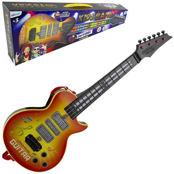 Guitarra musical infantil kids band com alca e luz a pilha na caixa ...