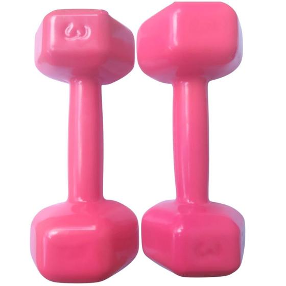 Imagem de Halter Emborrachado 3 kg Sextavado Rosa - Par de halteres de 3 kg rosa emborrachado e sextavado