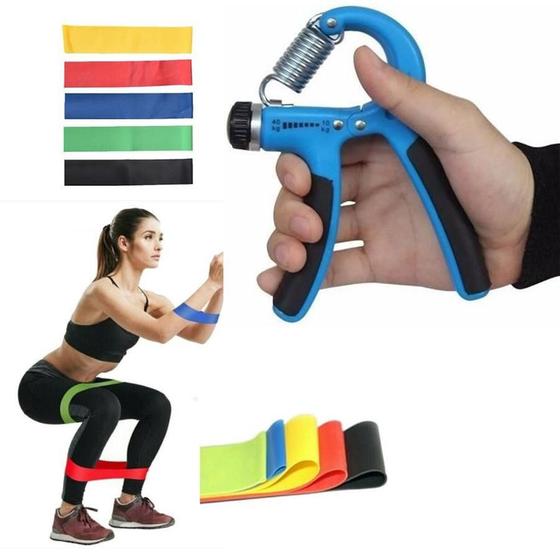 Imagem de Hand Grip Mola Punho E Kit Faixa Elástica Extensor 5 Níveis