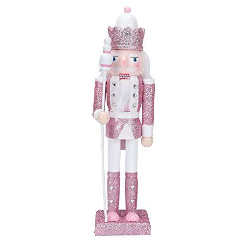 Imagem de Happy L Nutcracker Figures, 12 Polegadas Tradicional Quebra-Nozes de Madeira Soldado Decorações de Natal Para Xmas Indoor Tabletop Desktop Fireplace Home Farmhouse Ornamentos (Rosa)