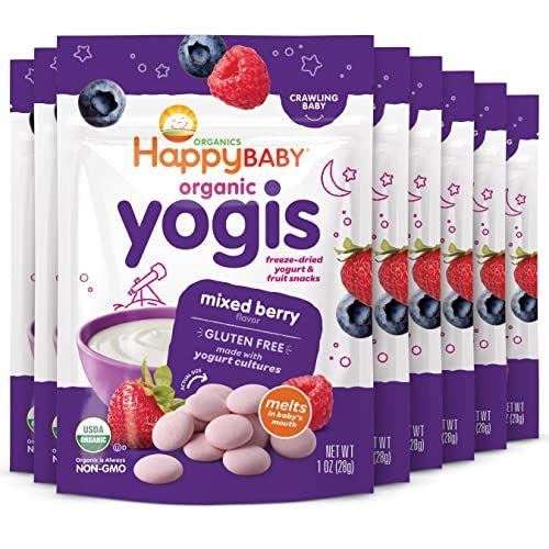 Imagem de Happy Tot Organics Yogis Freeze-Dry Yogurt & Fruit Snacks, Mixed Berry, 1 Onça (Pacote de 8) embalagem pode variar