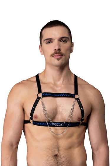 Imagem de Harness Arreio Sensual Metal Regulável Com Argolas e Correntes Gay LGBT