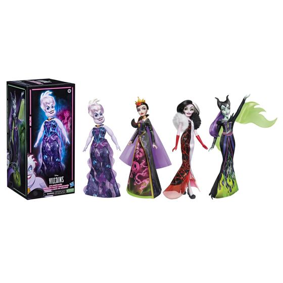 Imagem de Hasbro Disney Princess Disney Villains Black and Brights Collection, Fashion Doll 4 Pack, Brinquedo para Crianças 5 Anos de Idade e Para Cima, Amazon Exclusive, F5120