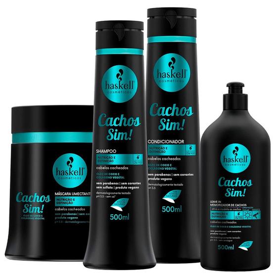 Imagem de Haskell Cachos Sim Shampoo + Condicionador + Máscara + Leave In 500g