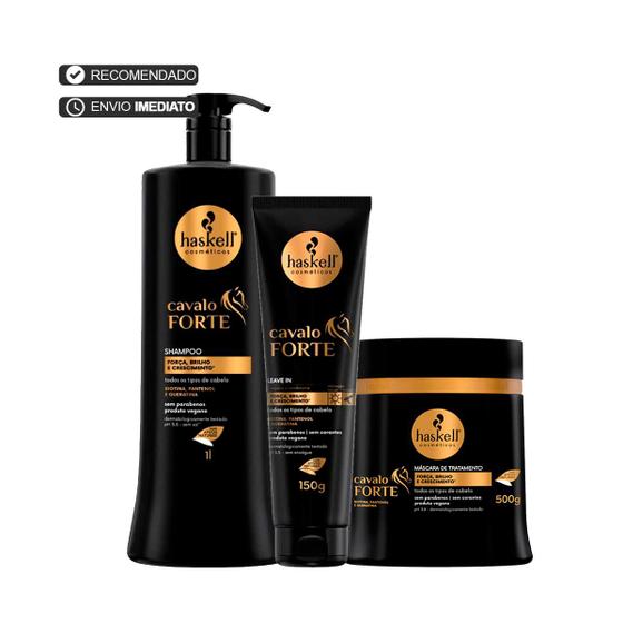 Haskell Cavalo Forte Shampoo 1 Litro Máscara 500g + Leave In Imagem de Haskell Cavalo Forte Shampoo 1 Litro Máscara 500g + Leave In