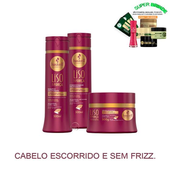 Imagem de HASKELL KIT LISO COM FORÇA SHAMPOO 300ml+ CONDICIONADOR 300ml+ MASCARA 250G