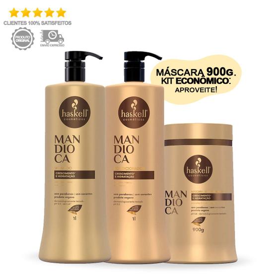 Imagem de Haskell Kit Mandioca Crescer Cabelo Profissional - 3 Passos