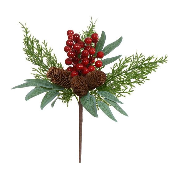 Imagem de Haste de Natal Berry Com Pinha Verde 40cm