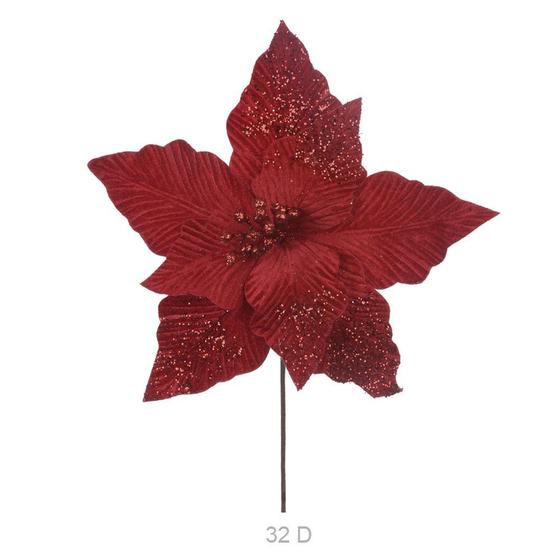 Imagem de Haste Flor Bico Papagaio Aveludado Com Glitter Vermelho 35cm