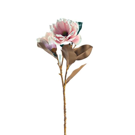 Imagem de Haste Magnolia X3 Flores Com 8 Folhas Toque Real Rosa 75Cm - Bela Flor