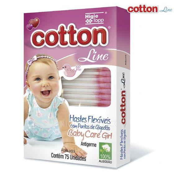 Imagem de Hastes Flexíveis Cotton Line Cotonete Baby Rosa 75 Unidades
