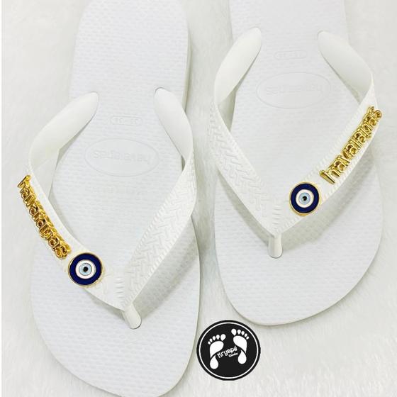 Imagem de Havaianas Top com Pingentes plaquinha Dourada/olho grego 23/24 ao 47/48 Original 