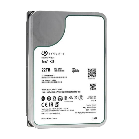 Imagem de Hd 22tb Sata 3 512mb 7200rpm 3,5 Exos X22 New Pull ST22000NM001E Seagate