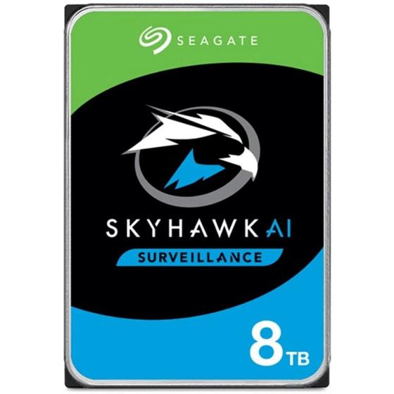 Imagem de HD 8TB SATA3 Seagate SkyHawk AI - ST8000VE001 (3,5pol, 6Gb/s, 7.200 RPM, 256MB Cache, CMR)