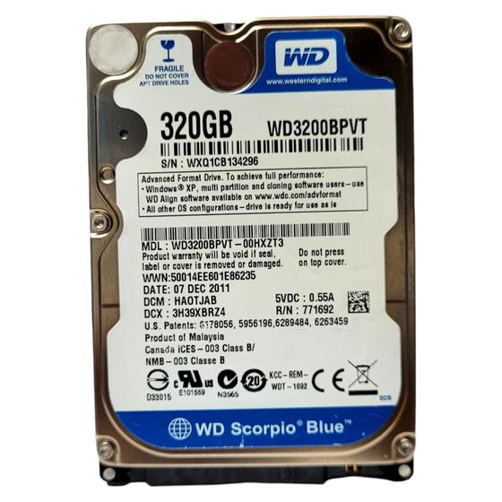 Imagem de Hd Disco Rígido Interno Western Digital Wd Blue Wd3200bpvt 320gb Azul 2,5 Sata