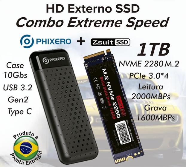 HD Externo Combo Extreme Disco Sólido SSD - Capacidade 1TB - Usb 3.2 Type-c Menor preço em HD Externo Combo Extreme Disco Sólido SSD - Capacidade 1TB - Usb 3.2 Type-c