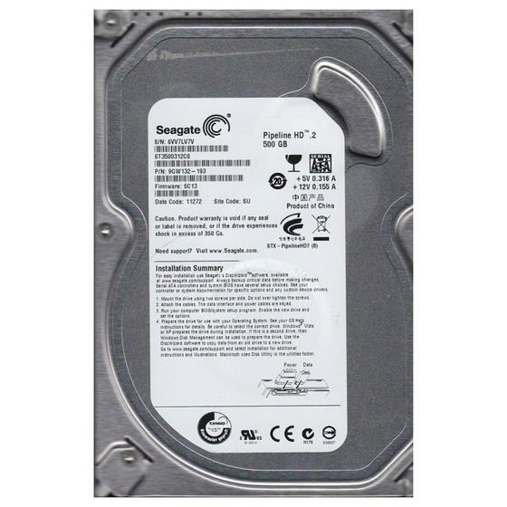 Imagem de HD Interno Desktop Seagate Pipeline 2 500GB 5900RPM SATA II 3.0Gbs/S ST3500312CS