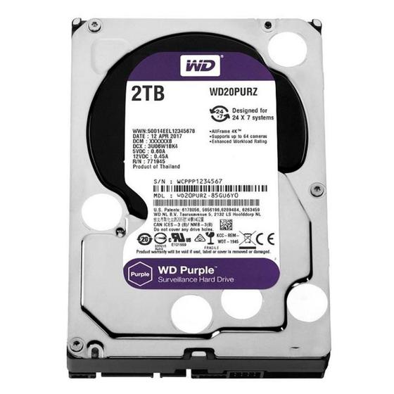 Imagem de HD Interno WD Purple 2TB Surveillance SATA III 6GB/s 5400 RPM WD20PURZ