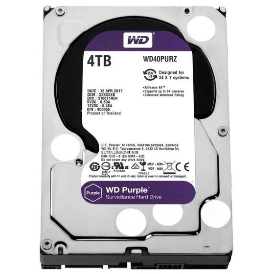 Imagem de HD Interno WD Purple 4TB SATA III 6GB/s 5400 RPM WD40PURZ