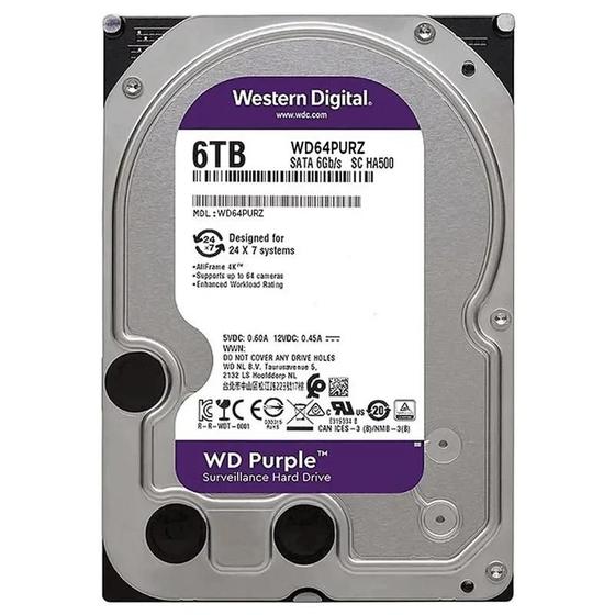 Imagem de Hd Interno Wd Purple Surveillance Sata Iii 3 5 Pol 6Tb Wd64Purz Para Dvr