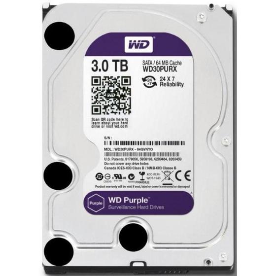 Hd Wd Purple Surveillance 3Tb 3.5 Sata - Wd30Purx Menor preço em Hd Wd Purple Surveillance 3Tb 3.5 Sata - Wd30Purx