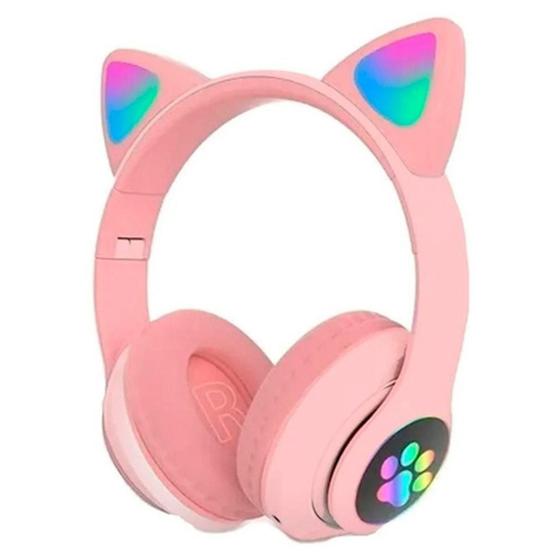 Imagem de Headphone Bluetooth Orelhas Led Fone Gatinho Rosa