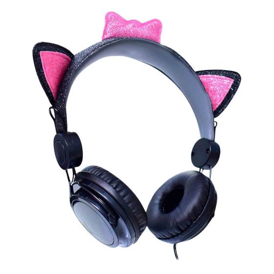 Imagem de Headphone Cat Ear Fone de Ouvido K-Mex Preto e Rosa AR30