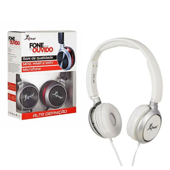 Imagem de Headphone Fone De Ouvido Fio P2 Microfone Branco Kp-423 Knup