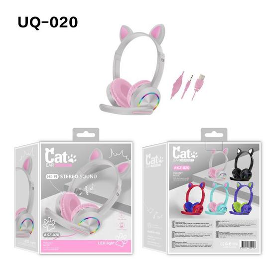 Imagem de Headphone Gamer Com Microfone Orelhinhas de Gatinha Cinza Rosa