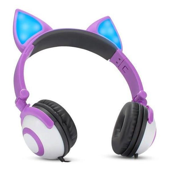 Imagem de Headphone Gatinho Cosplay Com Fio Branco/Roxo