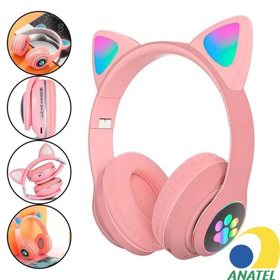 Imagem de Headphone Orelha de Gato Bluetooth Gatinho Rosa Mulheres