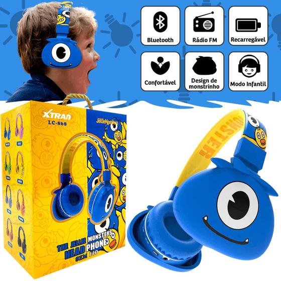 Imagem de Headphone Sem Fio Cabo Aux. Recarregável Azul Modo Infantil