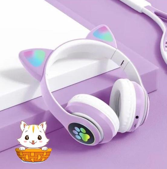 Imagem de Headset Fone De Ouvido Bluetooth Led Orelha Gato Headphone