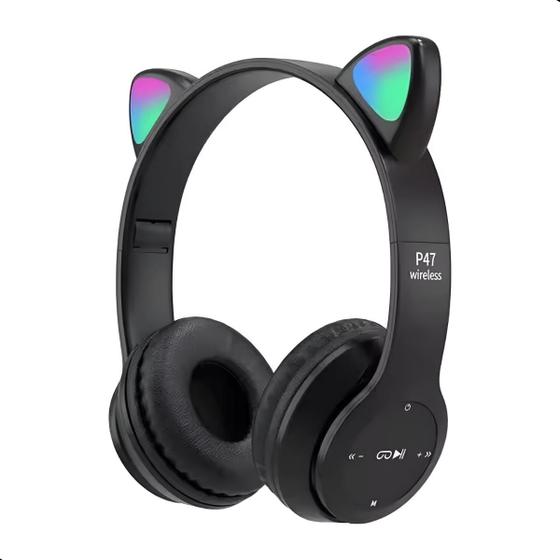 Imagem de Headset Fone De Ouvido Gatinho Bluetooth Led Infantil P2 Usb Sem Fio