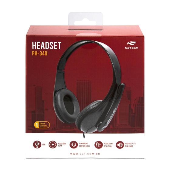 Imagem de Headset Fone Ouvido Usb Com Microfone Telemarketing Callcenter C3Tech Ph-340bk Preto