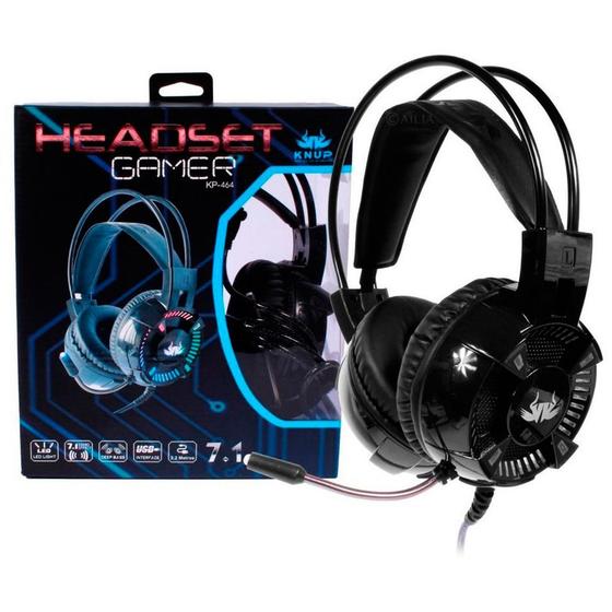 Headset Gamer 7.1 Virtual Deep Bass Knup LED Colorido Com Microfone P2
