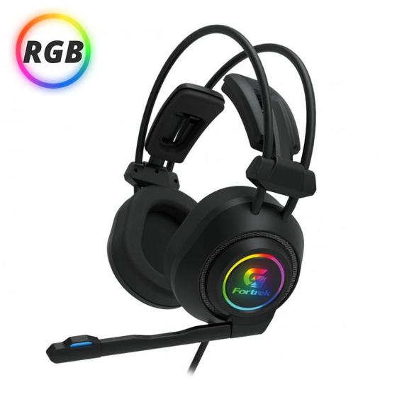 Imagem de Headset Gamer Fone Com Microfone Design Ergonômico de Alta Qualidade Fortrek Vickers P2 + Usb Com Rgb Pulsing Cabo 2,1M Têxtil  Cor Preto  Alto Conforto